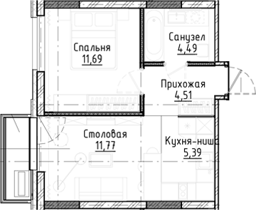 Планировка — Город на озере, 2-комн., 38 м²