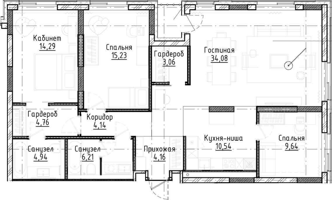 Планировка — Город на озере, 4-комн., 111 м²