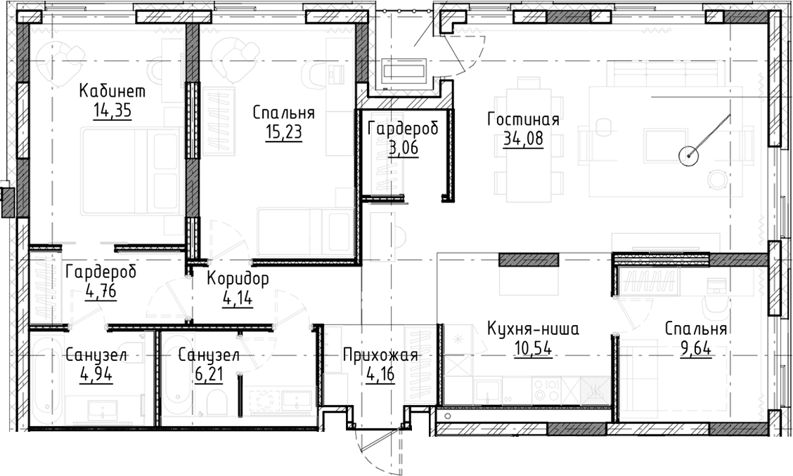 Планировка — Город на озере, 4-комн., 111 м²