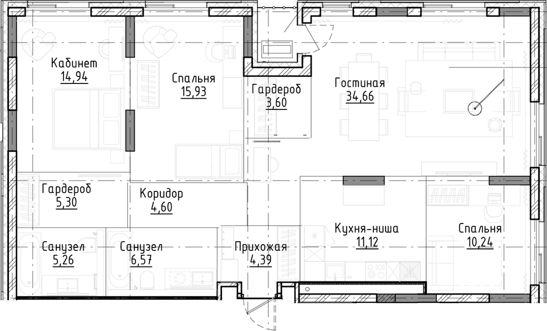 Планировка — Город на озере, 3-комн., 117 м²