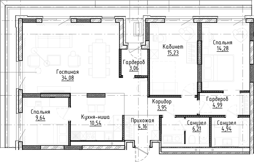 Планировка — Город на озере, 4-комн., 111 м²