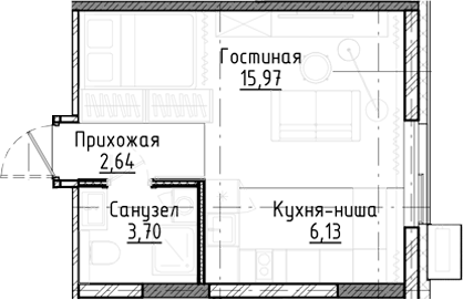 Планировка — Город на озере, Студия, 28 м²