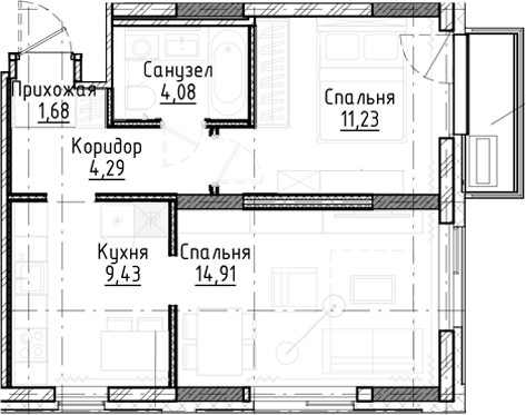 Планировка — Город на озере, 2-комн., 46 м²