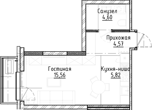 Планировка — Город на озере, Студия, 31 м²