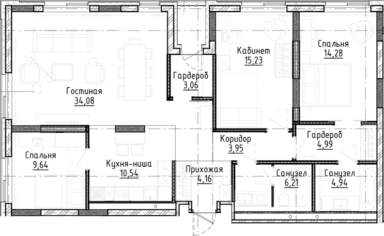 Планировка — Город на озере, 4-комн., 111 м²