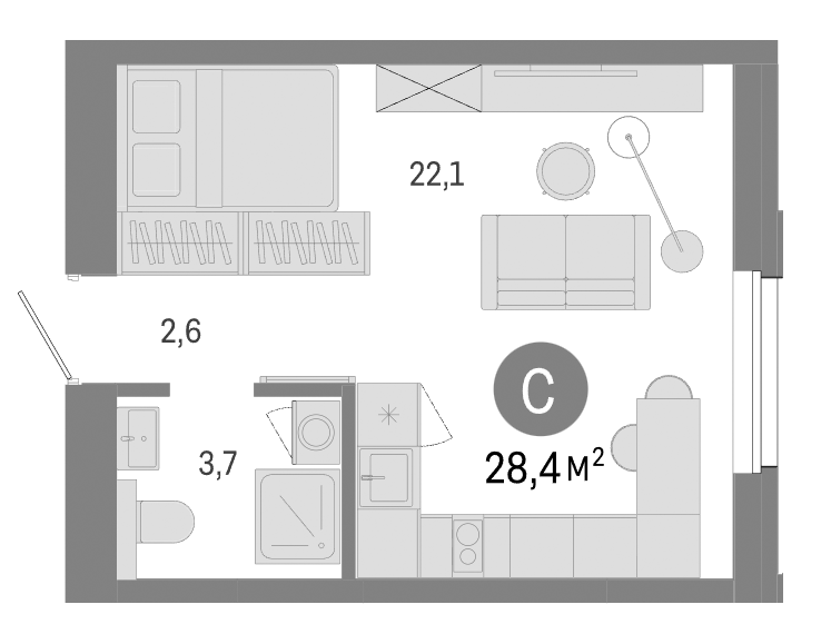 Планировка — Город на озере, Студия, 28 м²