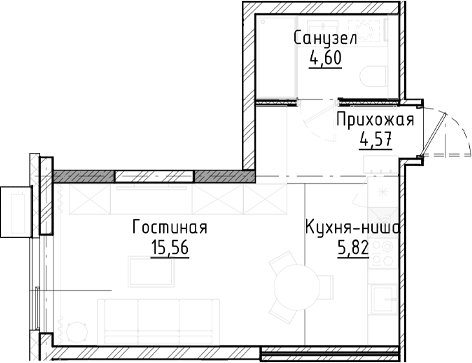 Планировка — Город на озере, Студия, 31 м²