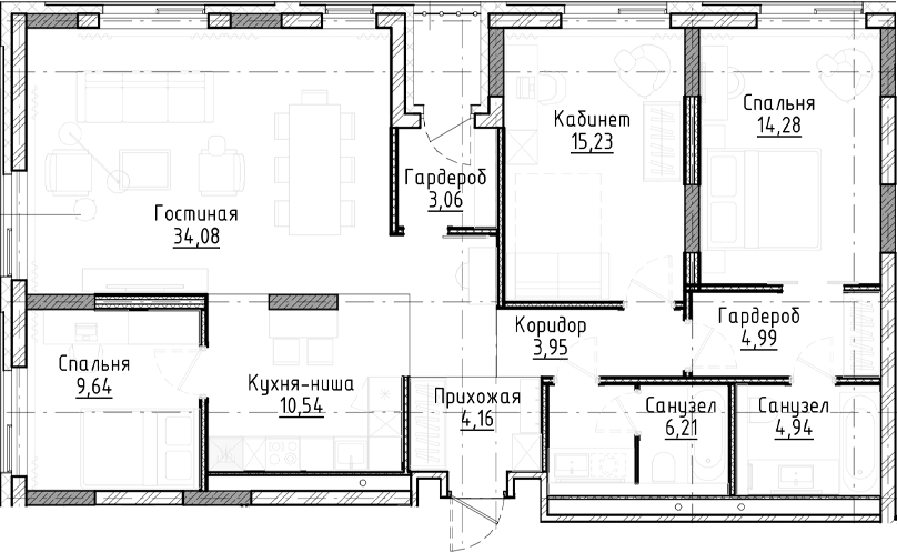 Планировка — Город на озере, 4-комн., 111 м²