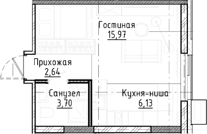 Планировка — Город на озере, Студия, 28 м²
