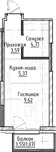Планировка — Город на озере, Студия, 23 м²