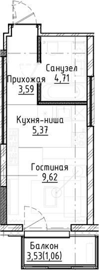 Планировка — Город на озере, Студия, 23 м²