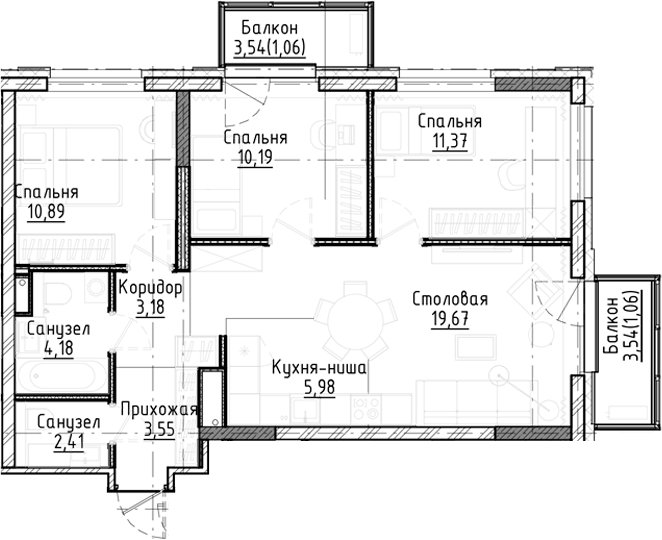 Планировка — Город на озере, 4-комн., 71 м²