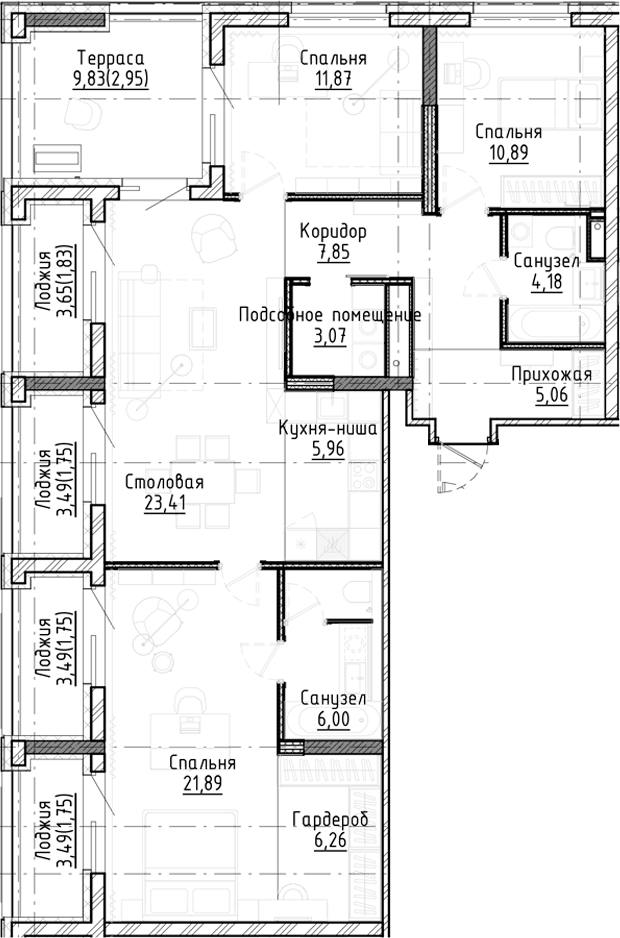 Планировка — Город на озере, 4-комн., 106 м²