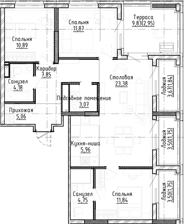 Планировка — Город на озере, 4-комн., 89 м²