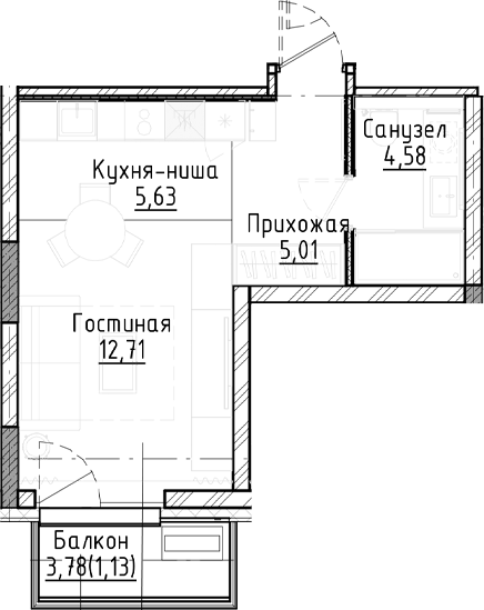 Планировка — Город на озере, Студия, 28 м²