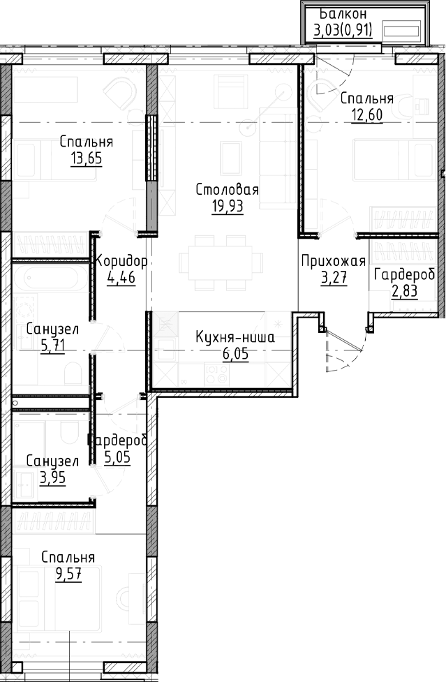 Планировка — Город на озере, 4-комн., 87 м²