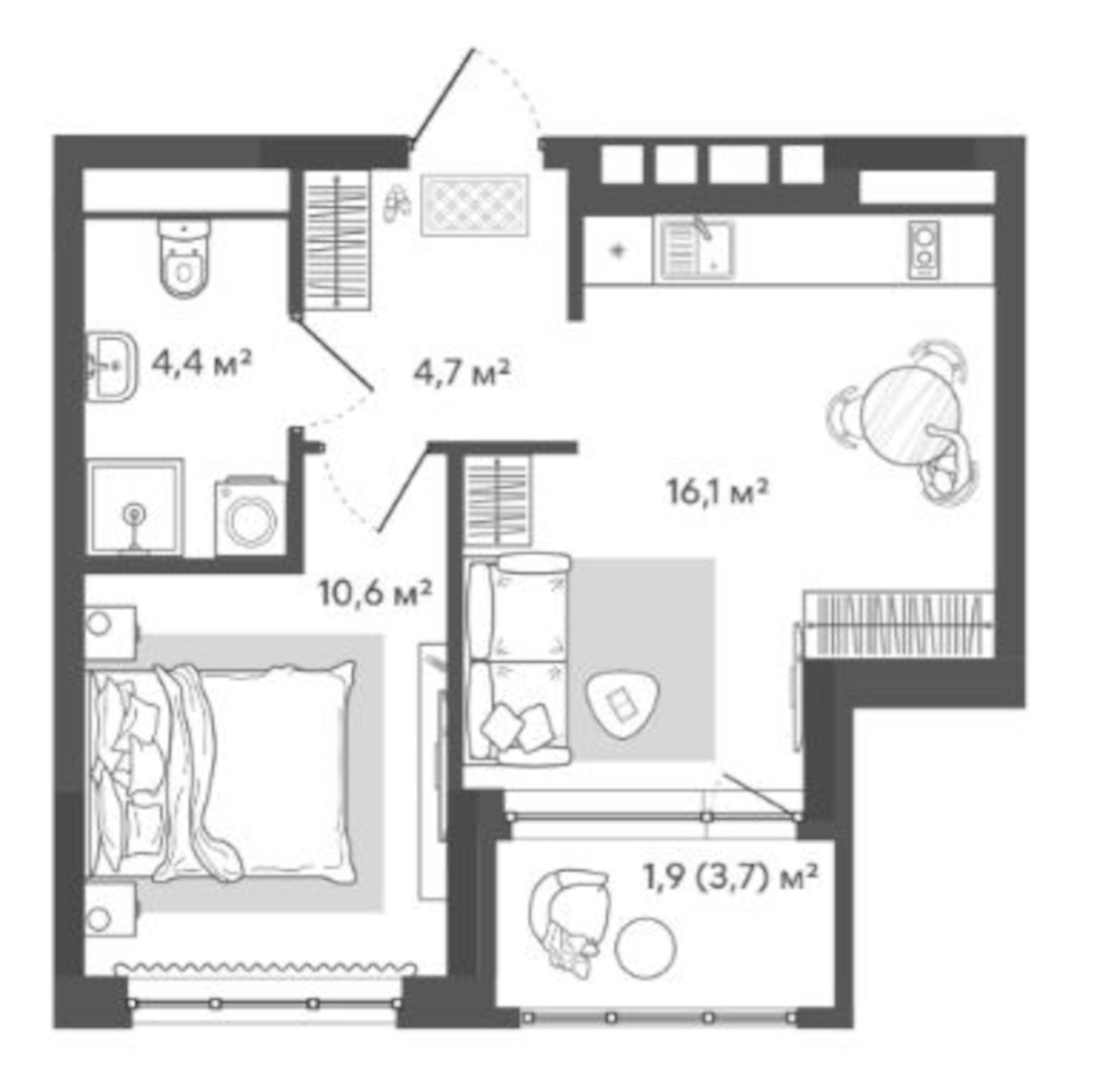 Планировка — Природные кварталы Сибирия, 2-комн., 36 м²