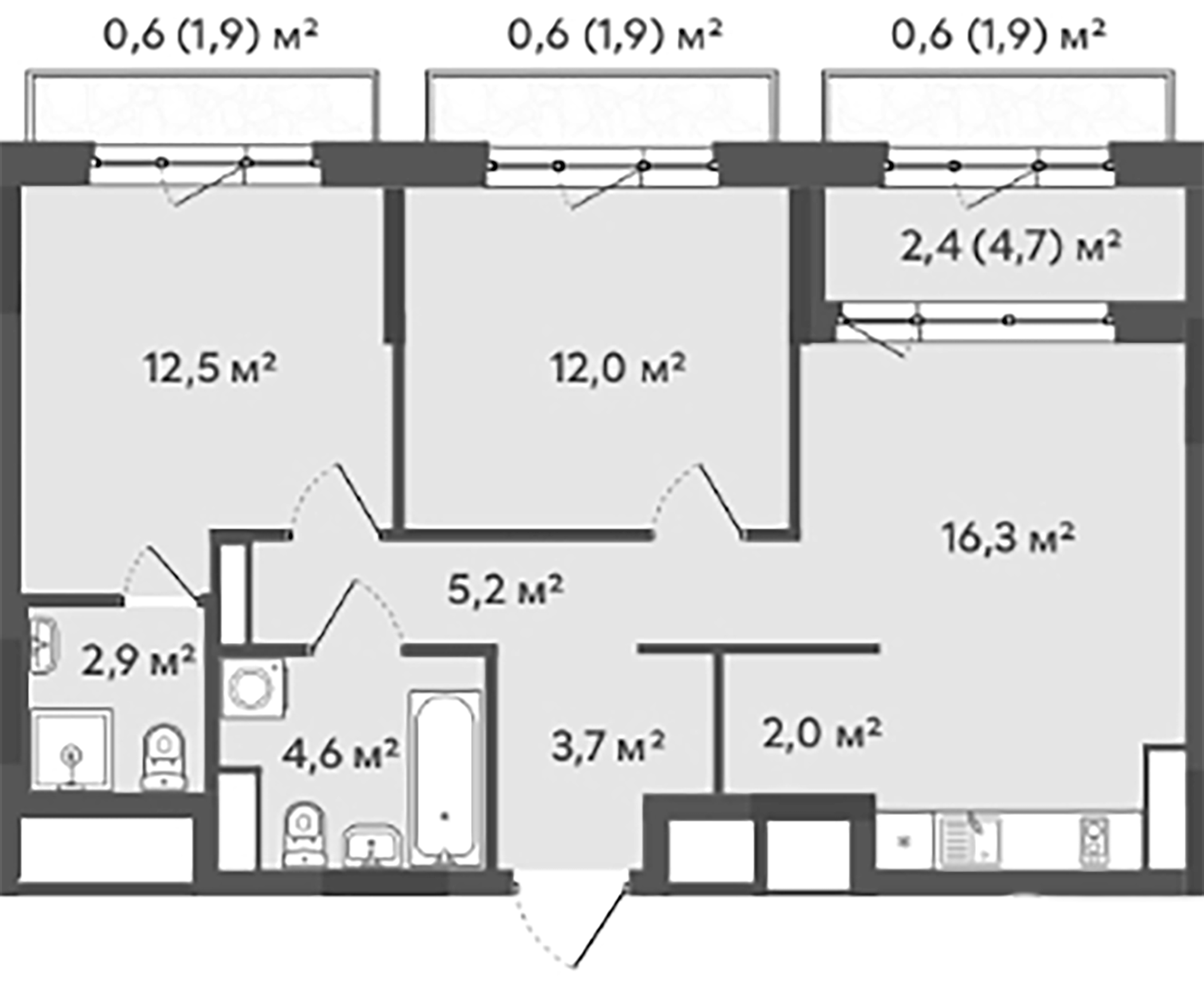 Планировка — Природные кварталы Сибирия, 3-комн., 59 м²