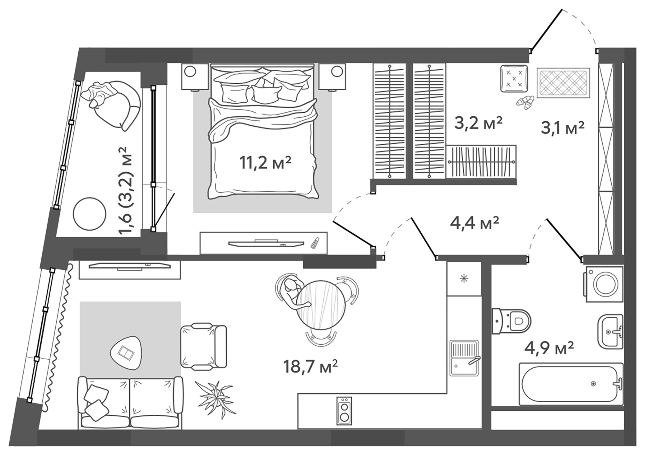 Планировка — Природные кварталы Сибирия, 2-комн., 46 м²