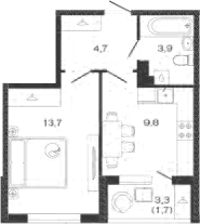 Планировка — Дзенпарк, 1-комн., 32 м²