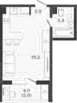 Планировка — Дзенпарк, Студия, 22 м²