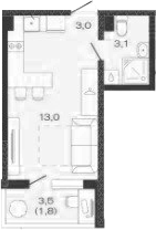 Планировка — Дзенпарк, Студия, 19 м²