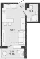 Планировка — Дзенпарк, Студия, 19 м²