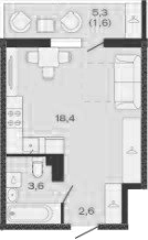 Планировка — Дзенпарк, Студия, 25 м²