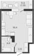 Планировка — Дзенпарк, Студия, 25 м²