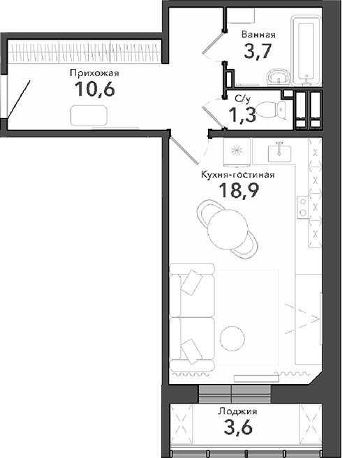 Планировка — Околица, Студия, 35 м²