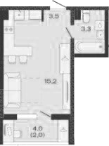 Планировка — Дзенпарк, Студия, 22 м²