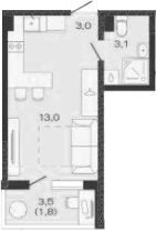 Планировка — Дзенпарк, Студия, 19 м²
