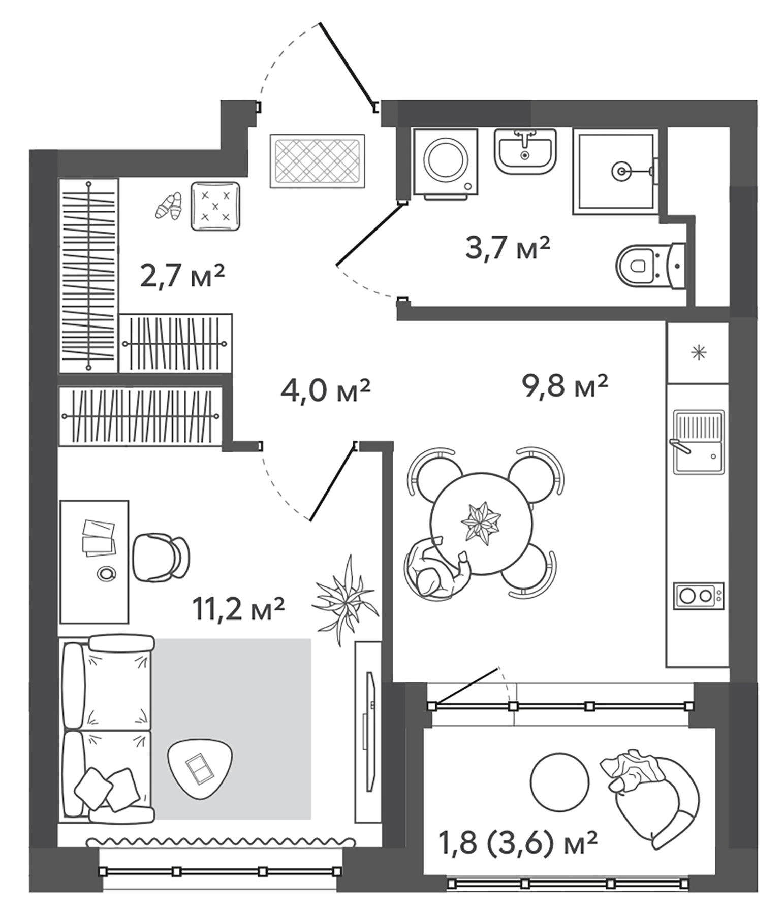 Планировка — Природные кварталы Сибирия, 1-комн., 31 м²