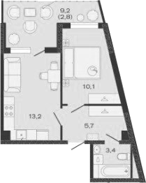 Планировка — Дзенпарк, 1-комн., 32 м²