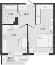 Планировка — Дзенпарк, 1-комн., 34 м²