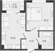 Планировка — Дзенпарк, 1-комн., 33 м²