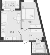 Планировка — Дзенпарк, 1-комн., 32 м²