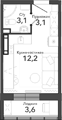 Планировка — Околица, Студия, 18 м²