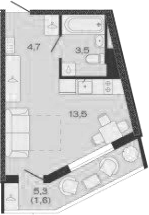 Планировка — Дзенпарк, Студия, 22 м²