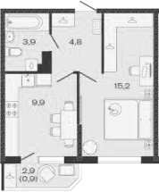 Планировка — Дзенпарк, 1-комн., 34 м²