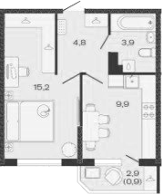 Планировка — Дзенпарк, 1-комн., 34 м²