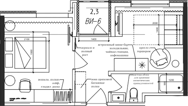 Планировка — Cosmos Stay Adler, 1-комн., 33 м²