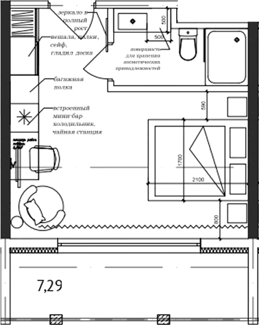 Планировка — Cosmos Stay Adler, Студия, 24 м²