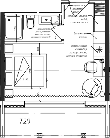 Планировка — Cosmos Stay Adler, Студия, 24 м²
