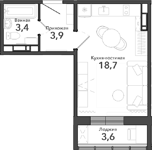 Планировка — Околица, Студия, 26 м²