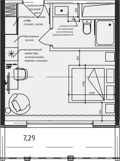 Планировка — Cosmos Stay Adler, Студия, 26 м²