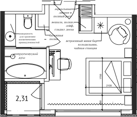 Планировка — Cosmos Stay Adler, Студия, 25 м²