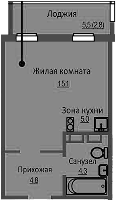 Планировка — Новый Бронный, Студия, 29 м²