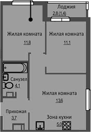 Планировка — Новый Бронный, 3-комн., 49 м²