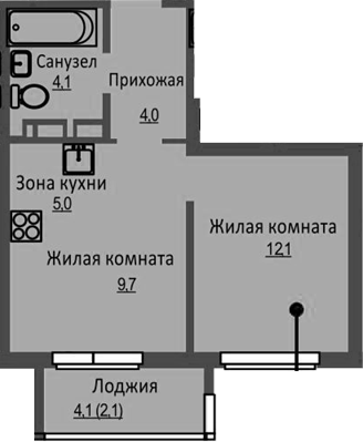 Планировка — Новый Бронный, 2-комн., 35 м²